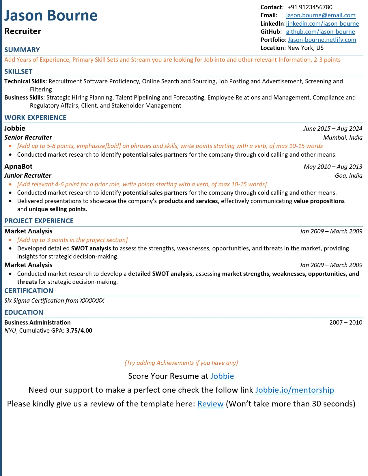 Jobbie: Free Microsoft Word ATS Resume Templates to Download, image size:1275x1650